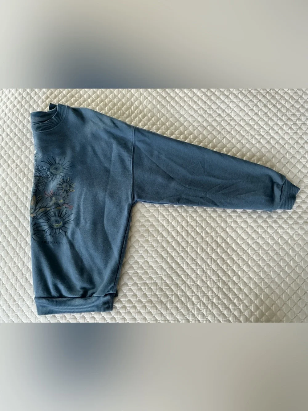 American Eagle Outfitters Dusty Blue Skeleton & Floral Crewneck Sweatshirt M - Picture 7 of 11